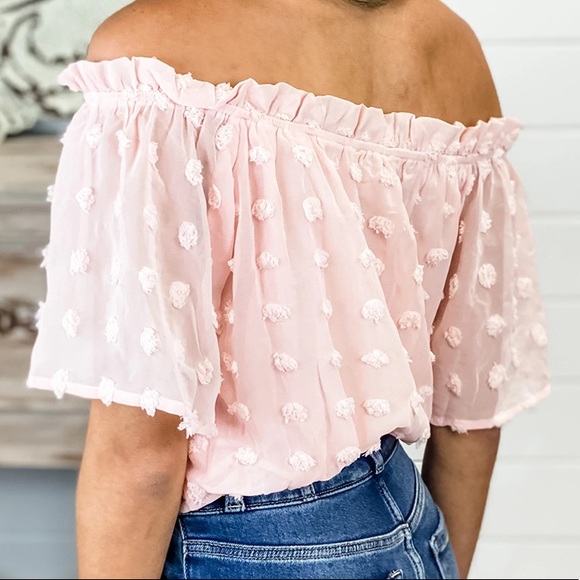 Of the shower Swiss dot crop blouse (pink) - Picture 2 of 3